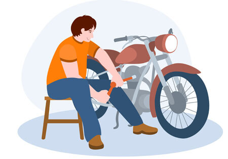 バイクをリペアしているイラスト